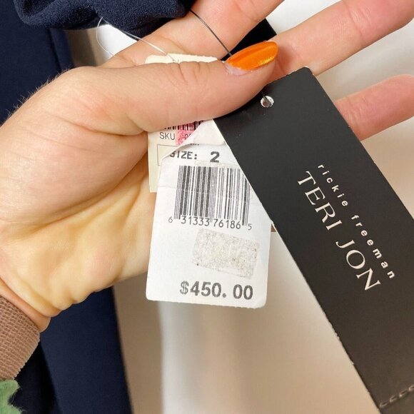 Rickie Freeman Teri Jon Women Vtg 3/4 Sleeve Lace Dress Blue 2 Wrap Belt Zip 90s - Picture 5 of 9